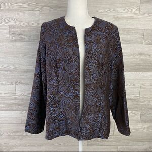 Russel Keng Brown Blue Paisley Open Blazer Jacket